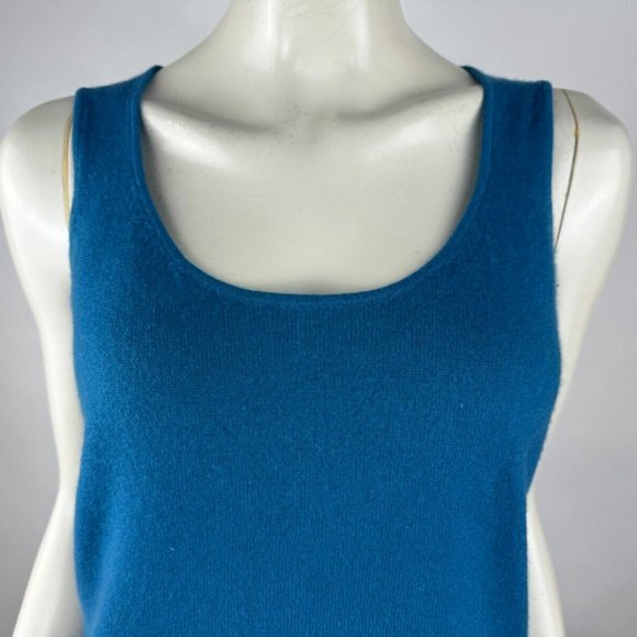 Neiman Marcus Cashmere‎ Tank Top Women M EUC Sleeveless Stretch Scoop Neck Blue - Picture 6 of 9